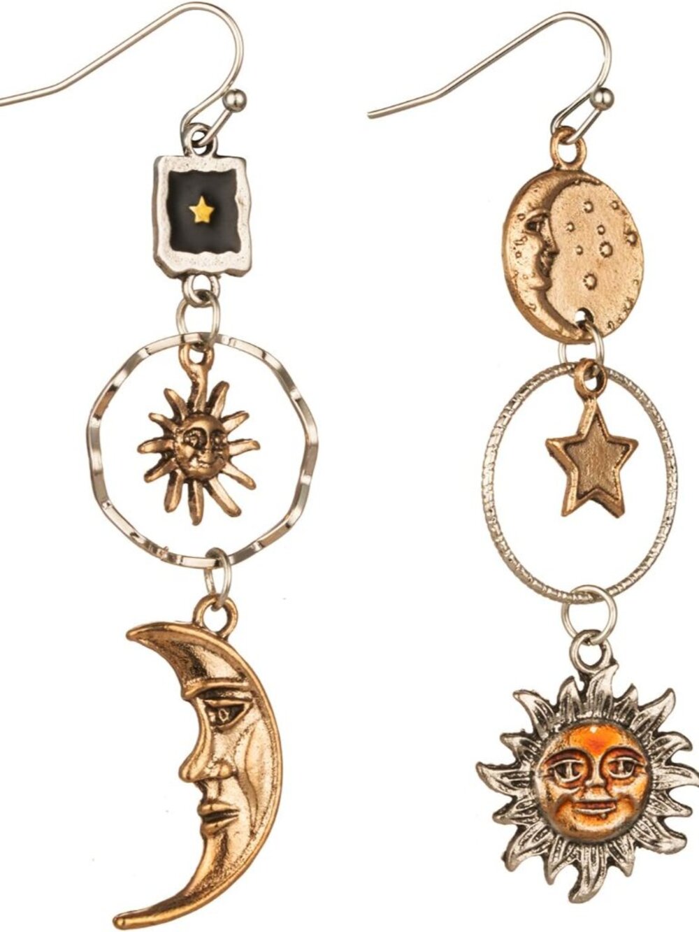 Vintage Sun Moon Star Dangle Earrings for Women, Greek Mythology Asymmetric Drop